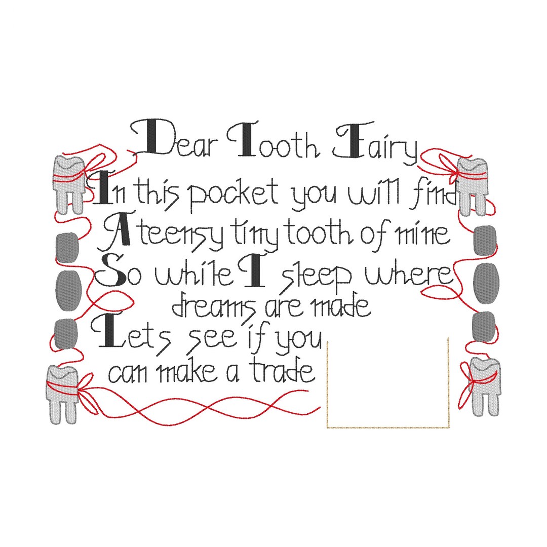 Tooth Fairy Pillow Embroidery Design, 5x7, Vintage Inspired Tooth Fairy