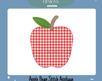 Apple stoffen machineborduurontwerp, Bean Stitch Apple stoffenontwerp, terug naar school stoffenontwerp, digitale download