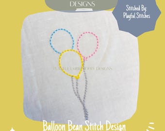 Diseño de bordado a máquina con puntada de frijol y globo de cumpleaños (descarga digital)
