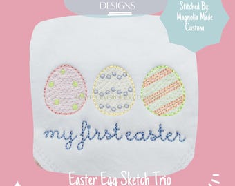 Diseño de bordado de boceto de trío de huevos de Pascua (descarga digital)
