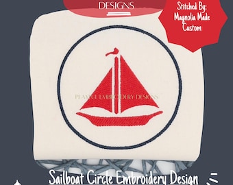 Zeilboot cirkel borduurontwerp, nautisch thema (digitale download)