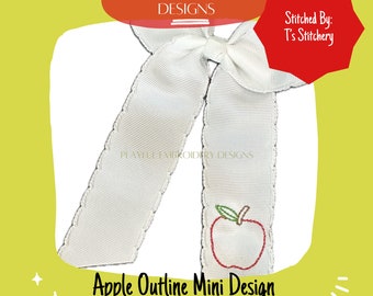 Apple Outline Machine Embroidery Design, Backstitch Apple Outline Design, Tiny Apple Outline Embroidery Design, Apple Design for Hairbow