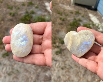 Moonstone Palmstone - heart or oval shaped, palm stone with great blue flash