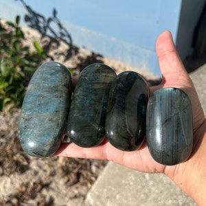 Labradorite Palm Stone - your choice of size, large quality oblong palm stone with stunning flash