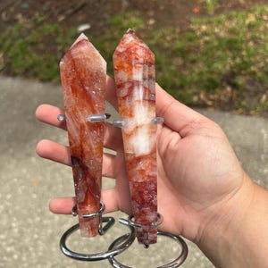 Red Hematoid Quartz Wand on Stand - Fire Quartz Crystal Carving