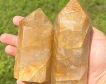 Golden Healer Quartz Tower: Natural Yellow Hematoid Crystal Point
