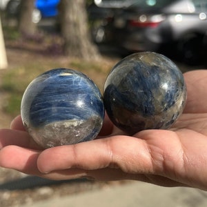Blue Kyanite in Quartz Sphere - 46mm natural crystal sphere with blue and clear depths of color