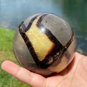 Septarian Sphere - extra large statement dragon stone crystal polished sphere, 1.6 lbs, 81 mm