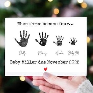 Pregnancy Reveal Baby Announcement Handprints Card, New Baby Reveal Card, Family Second Third Baby Surprise Announcement Card, 2nd 3rd Baby