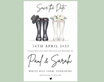 Digital Welly Boot Invites, Wedding Welly Invitation Couple Pets Wedding Engagement Wellies, Farm Country Barn Wedding Save the Dates