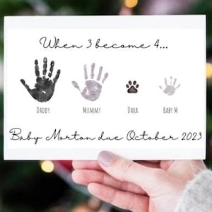 Personalised Pregnancy Baby Reveal Announcement Handprints Card - New Baby Arriving Soon Card -Personalised Family Pets Baby Surprise