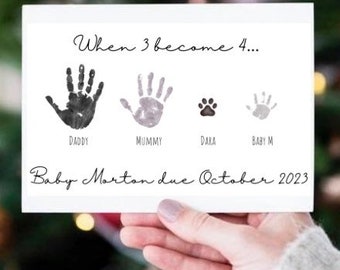 Personalised Pregnancy Baby Reveal Announcement Handprints Card - New Baby Arriving Soon Card -Personalised Family Pets Baby Surprise