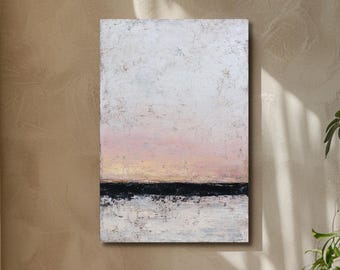 Minimalistische beige canvaskunst, zwarte lijn, Wabi Sabi-decor