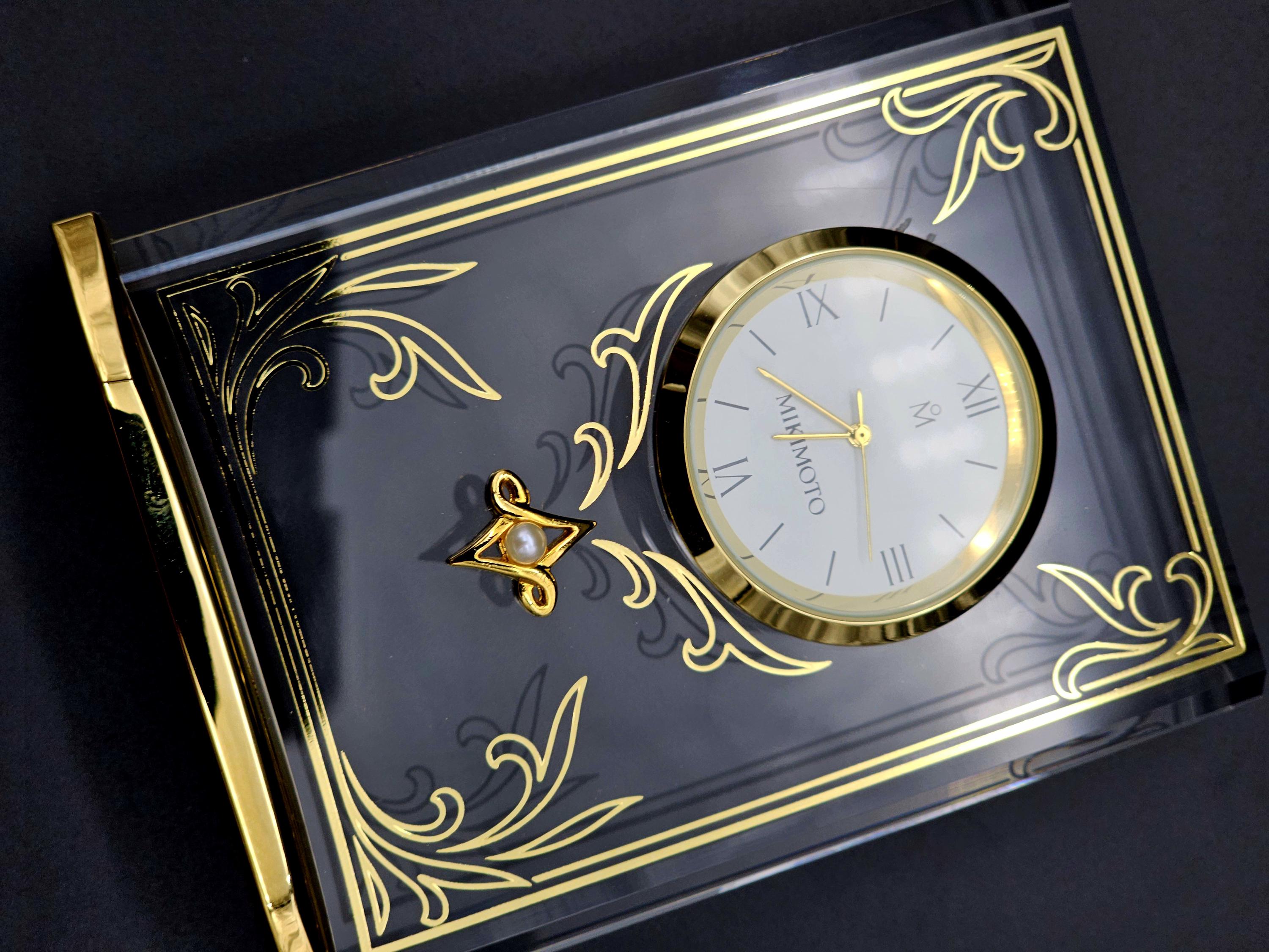 MIKIMOTO ミキモト インターナショナル置時計☆淡水真珠&トルコ石&白蝶貝 Vintage Mikimoto International Desk Clock With Pearl Acrylic With
