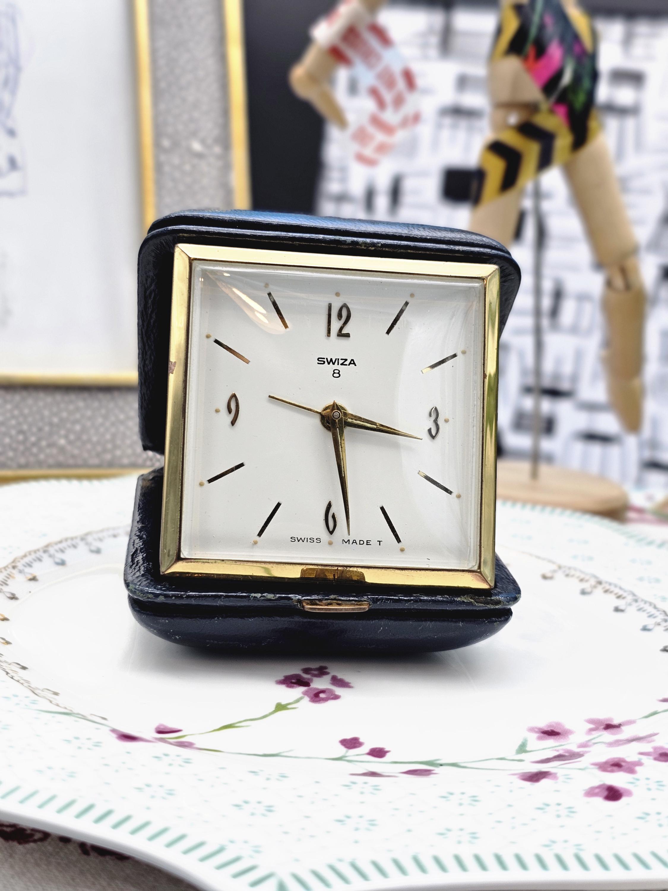 Vintage Swiza S.A. Swiss Made Quartz Brass Desk Travel Alarm Clock
