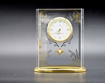 Vintage Mikimoto International Desk Clock With Pearl Acrylic With