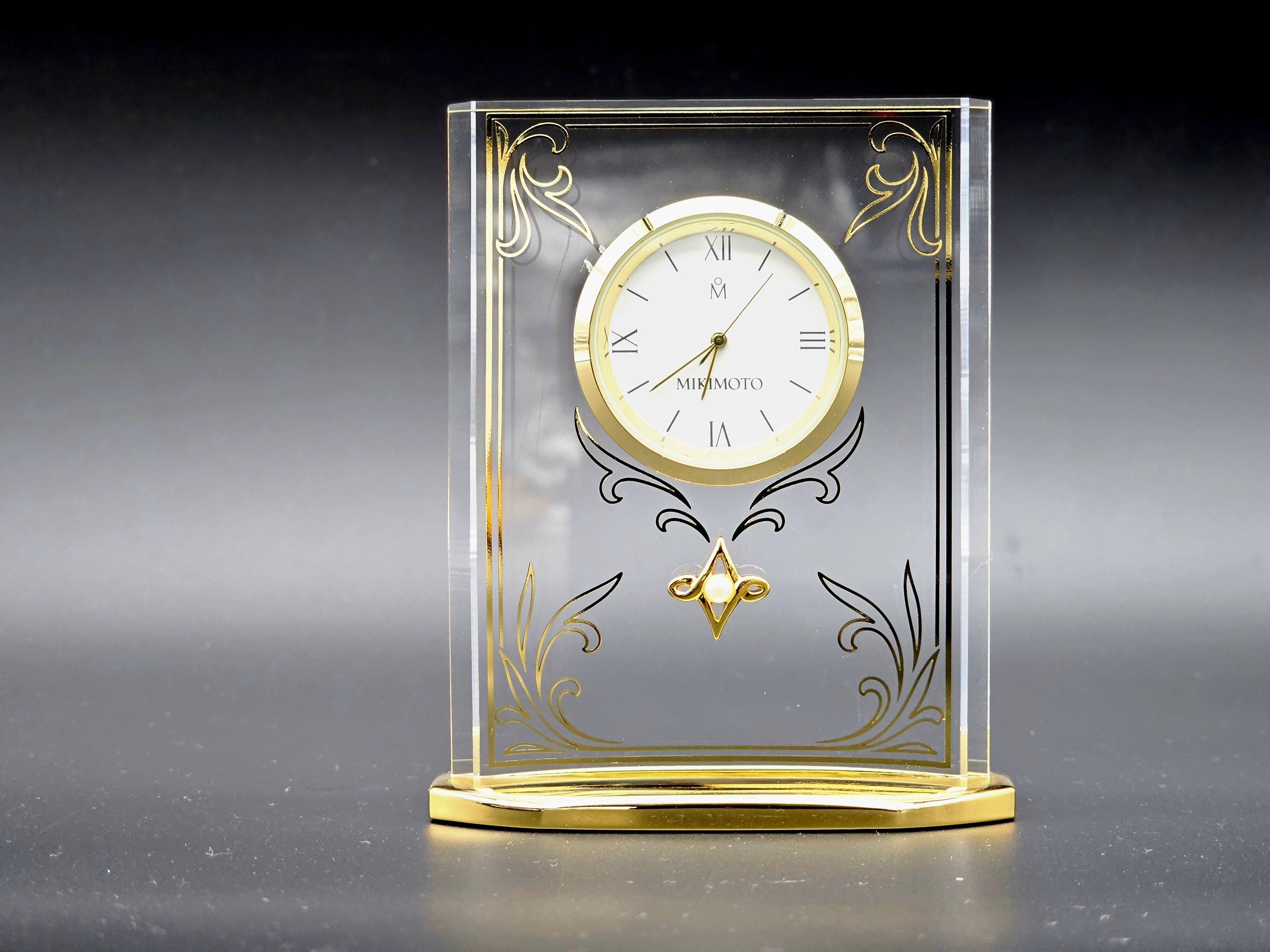 Vintage Mikimoto International Desk Clock With Pearl Acrylic With