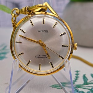 Vintage Provita Gold Plated Pocket Watch Swiss/German Circa 1960s
