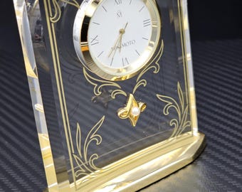 Vintage Mikimoto International Desk Clock With Pearl Acrylic With
