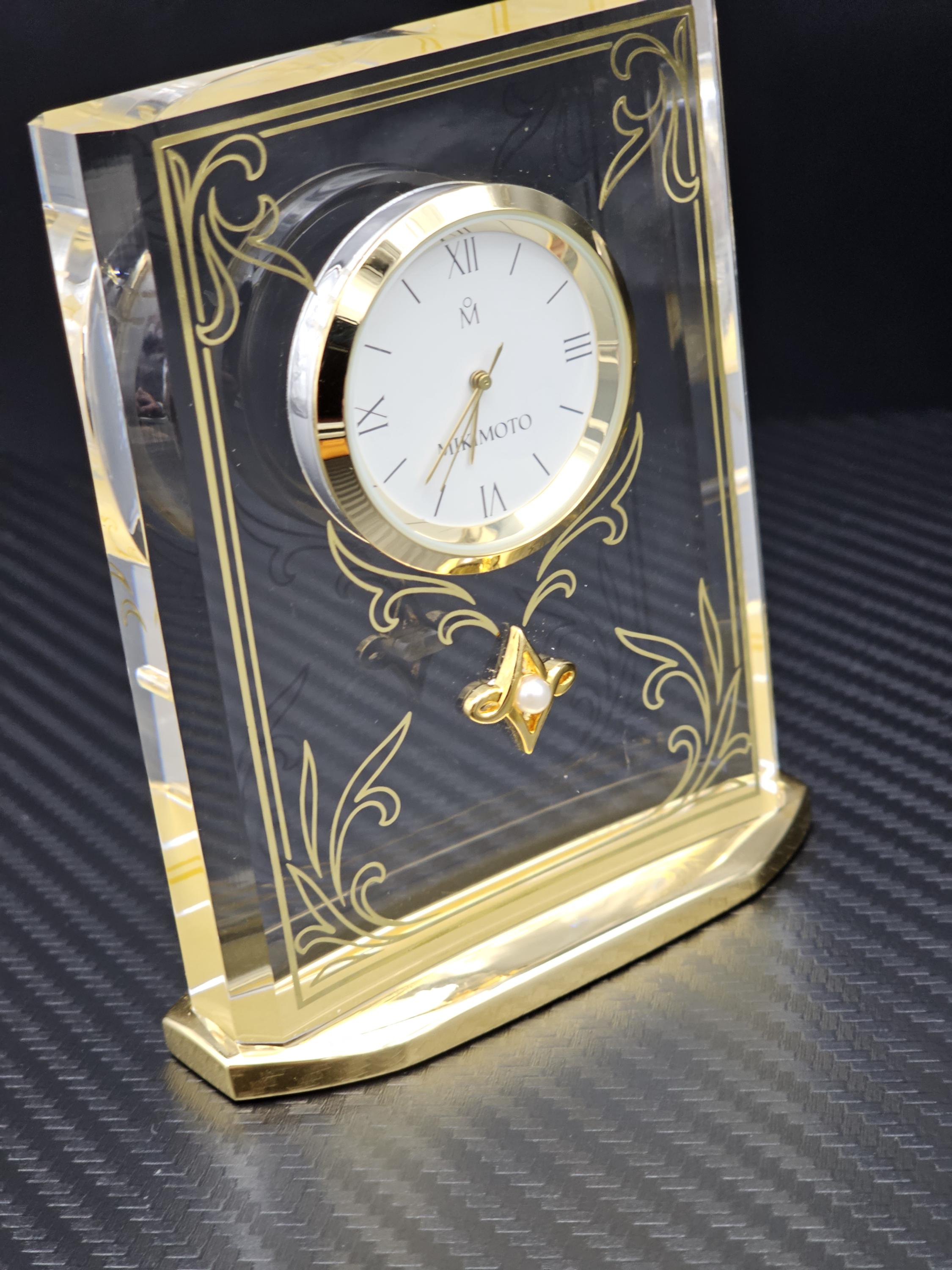 Vintage Mikimoto International Desk Clock With Pearl Acrylic With