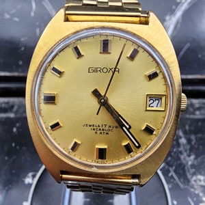 Vintage Swiss Watch Giroxa Mechanical Gold Plated Watch 1960s