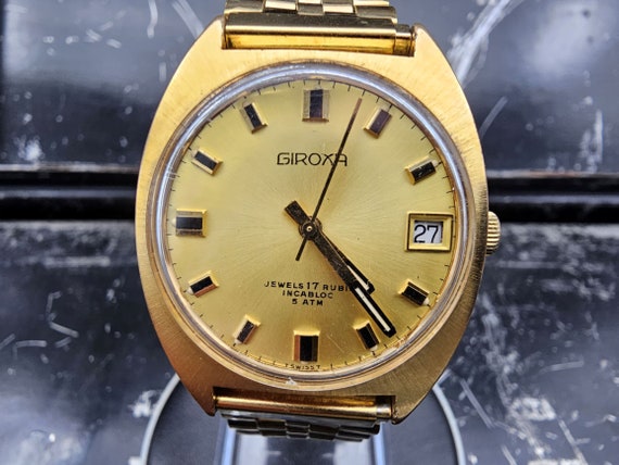 Vintage Swiss Watch Giroxa Mechanical Gold Plated… - image 1