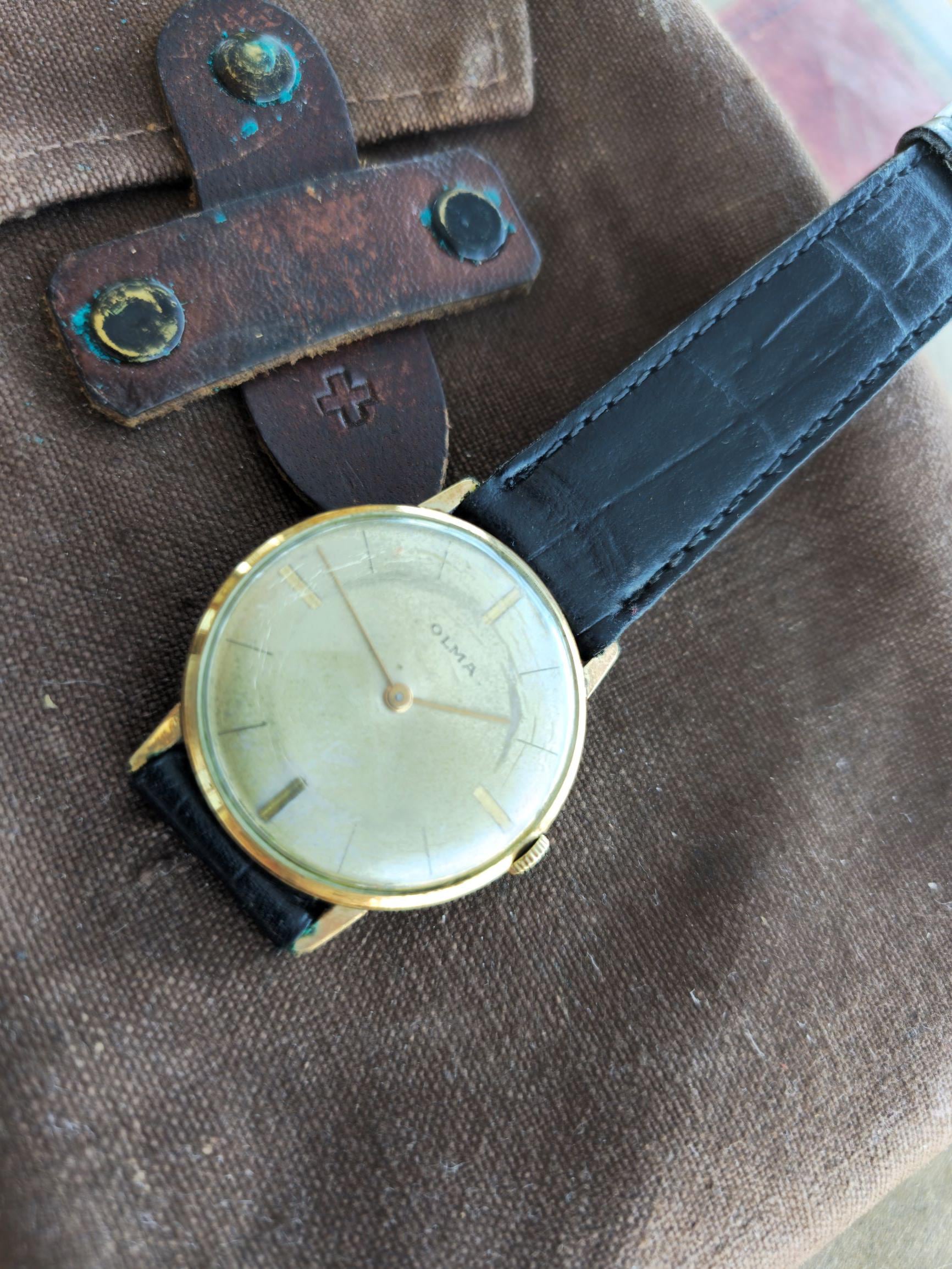 Vintage Olma 1940s Gentleman Swiss Watch WW2 Era Mechanical Gold