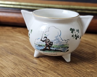 Vintage Irish Porcelain Shamrock Sugar Bowl Carrigaline Pottery Handmade Cork in Ireland