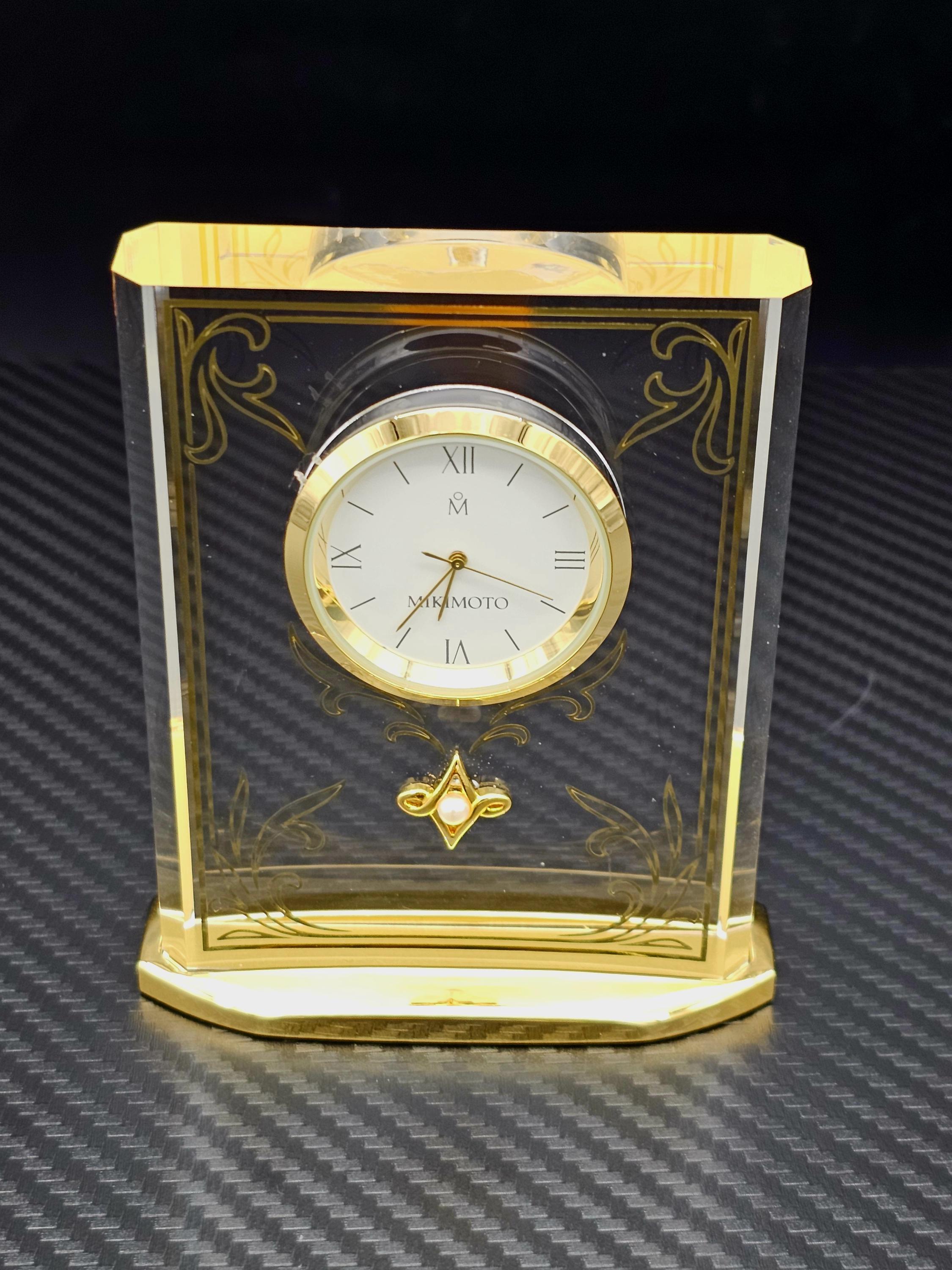 Vintage Mikimoto International Desk Clock With Pearl Acrylic With