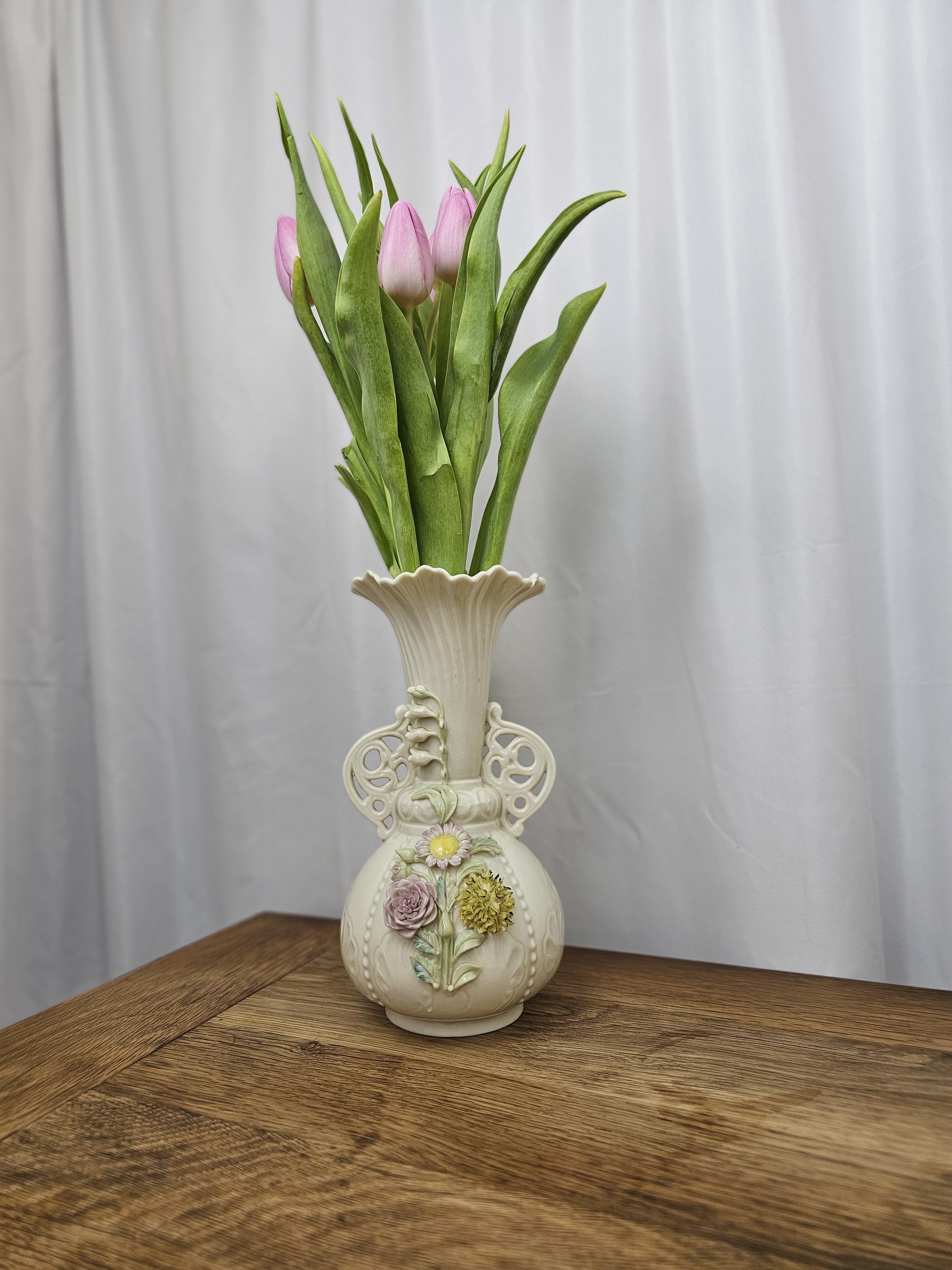 Vintage Signed Belleek Rare Princess Vase Irish Porcelain Handmade in Fermanagh Ireland