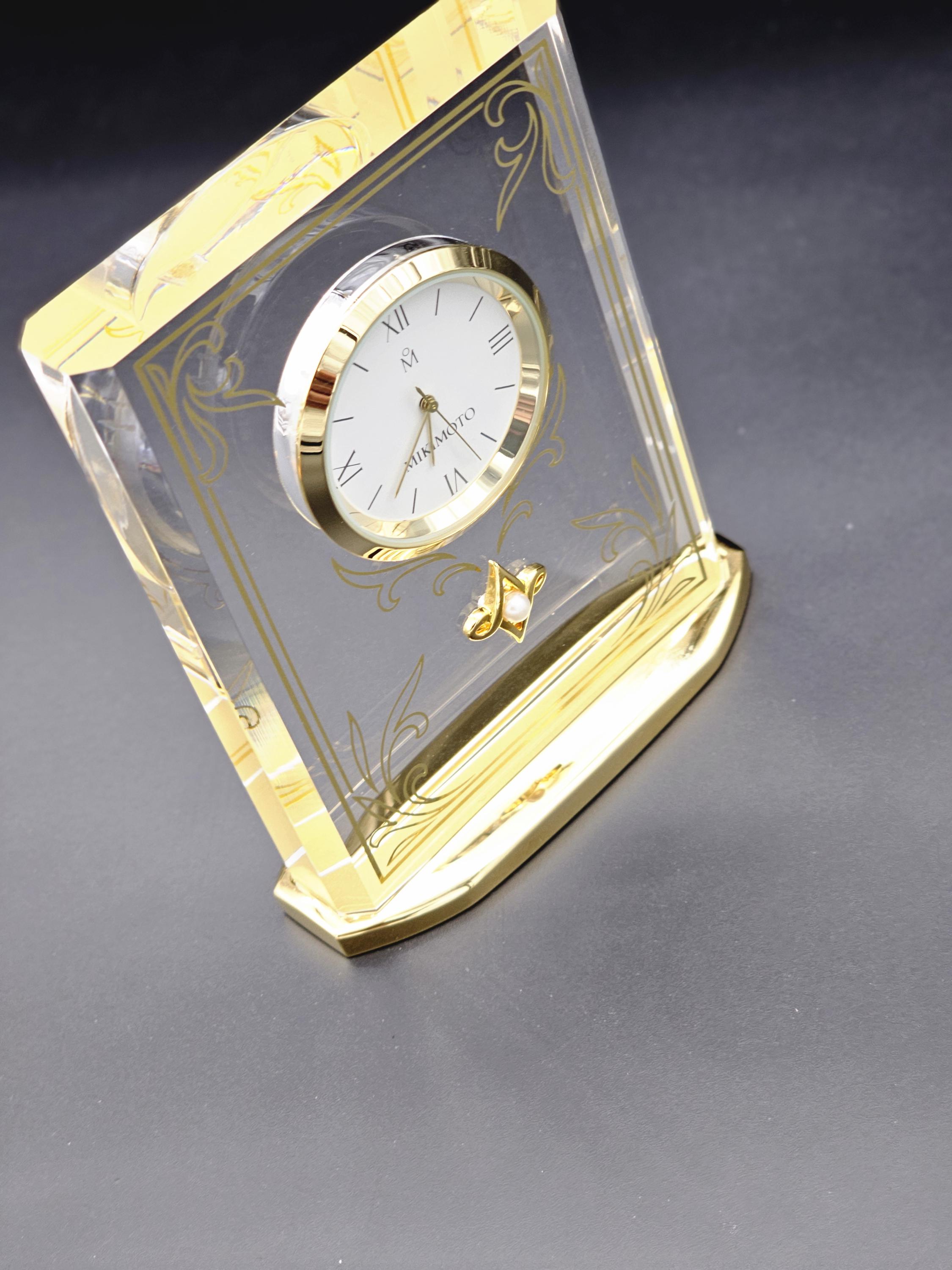 Vintage Mikimoto International Desk Clock With Pearl Acrylic With