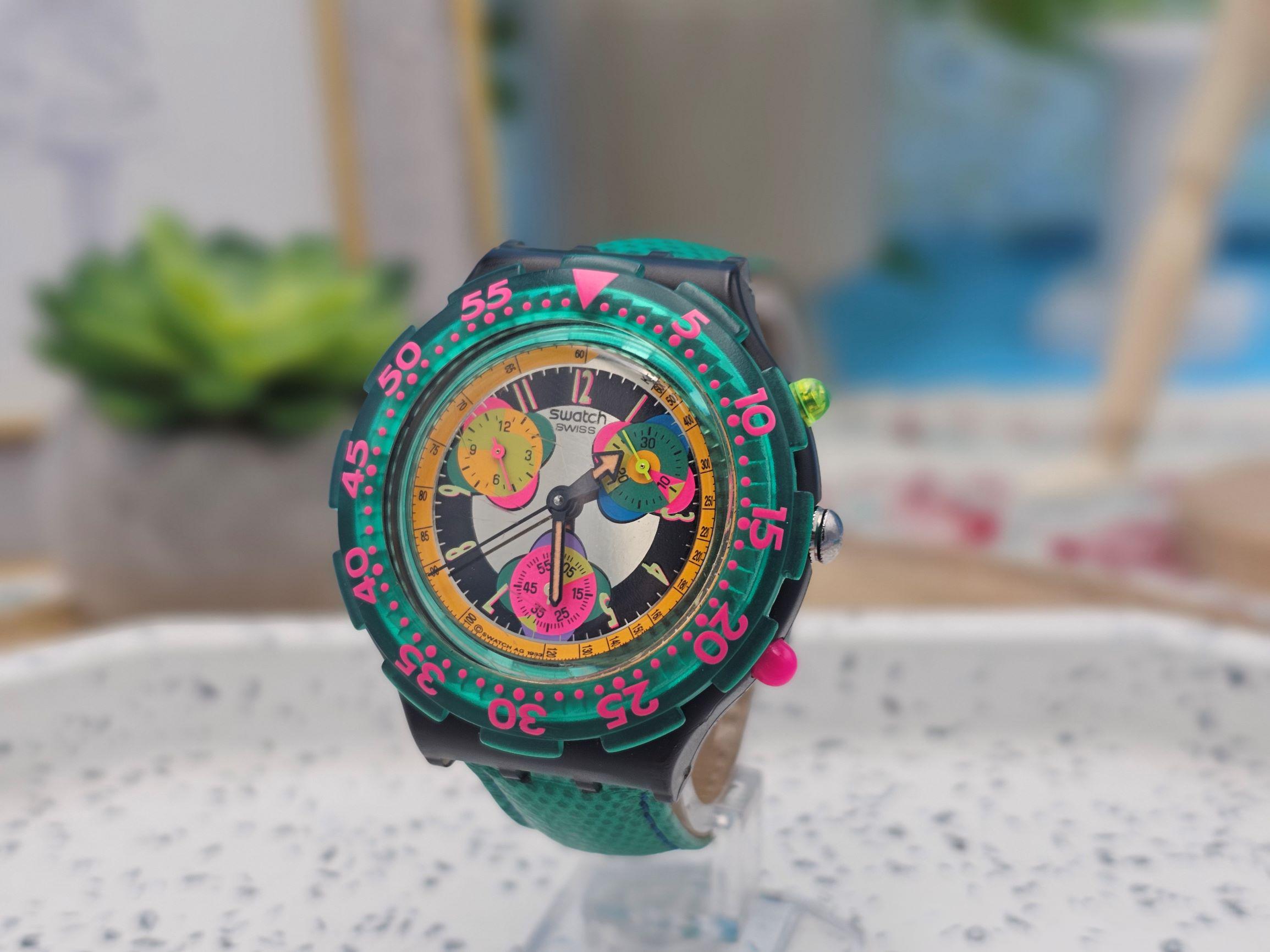 1993 RARE Swatch Vintage Aqua Chrono Chronograph Seppia Colorful
