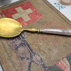 Early 1800s Antique Swiss Large Cream Spoon with Silver Handle Collectible Rare Find