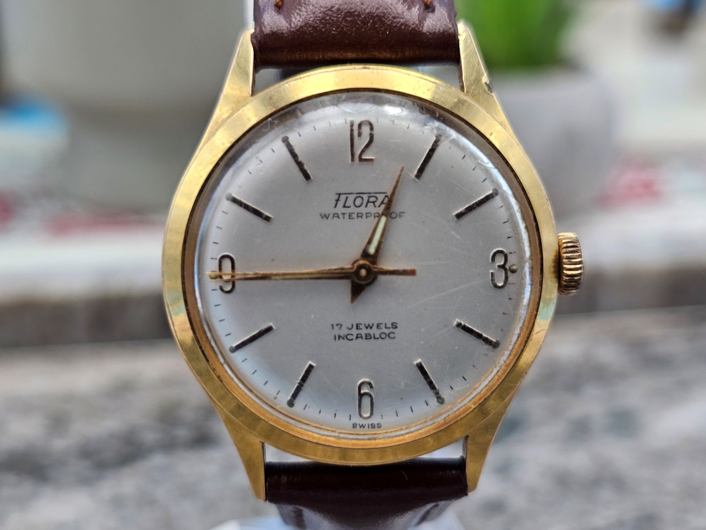 Vintage Flora Gold Plated Swiss Made Watch 1960s Mechanical 17