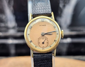 Vintage 1940s Mimo Swiss Made Watch Gold Filled Mechanical WW2 Era Military Style Watch