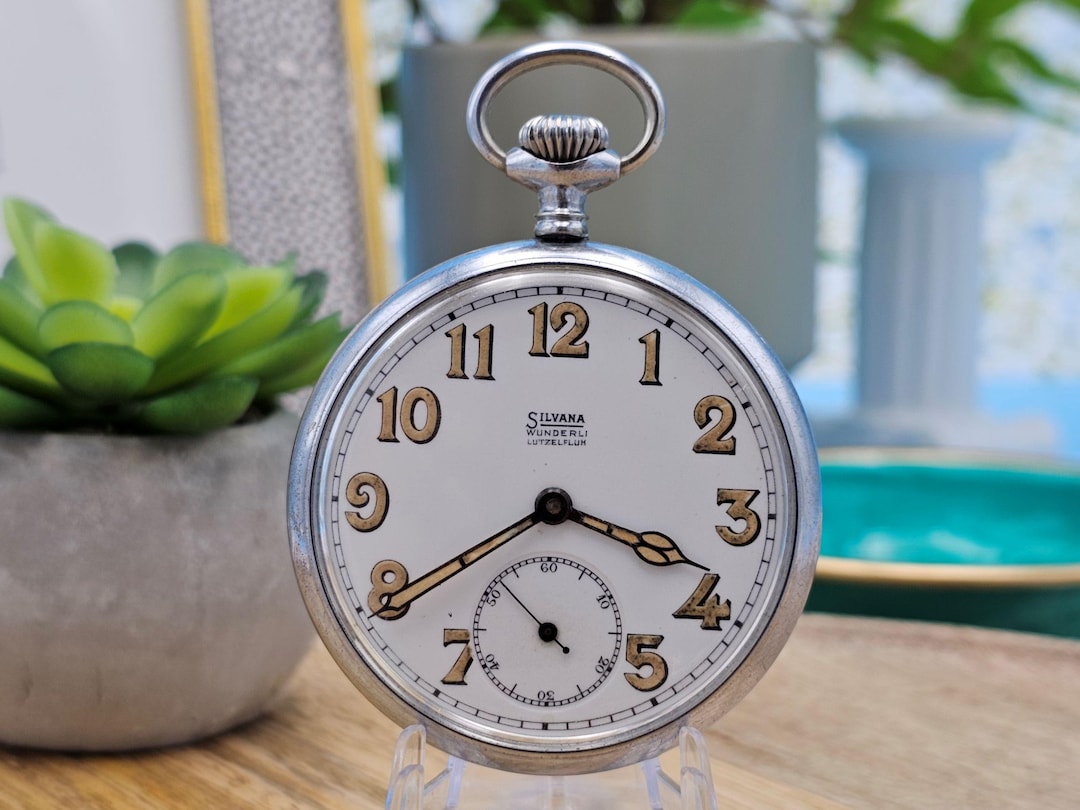 Antique Military Swiss Made Silvana Pocket Watch Circa 1910s WW1 ERA Rare