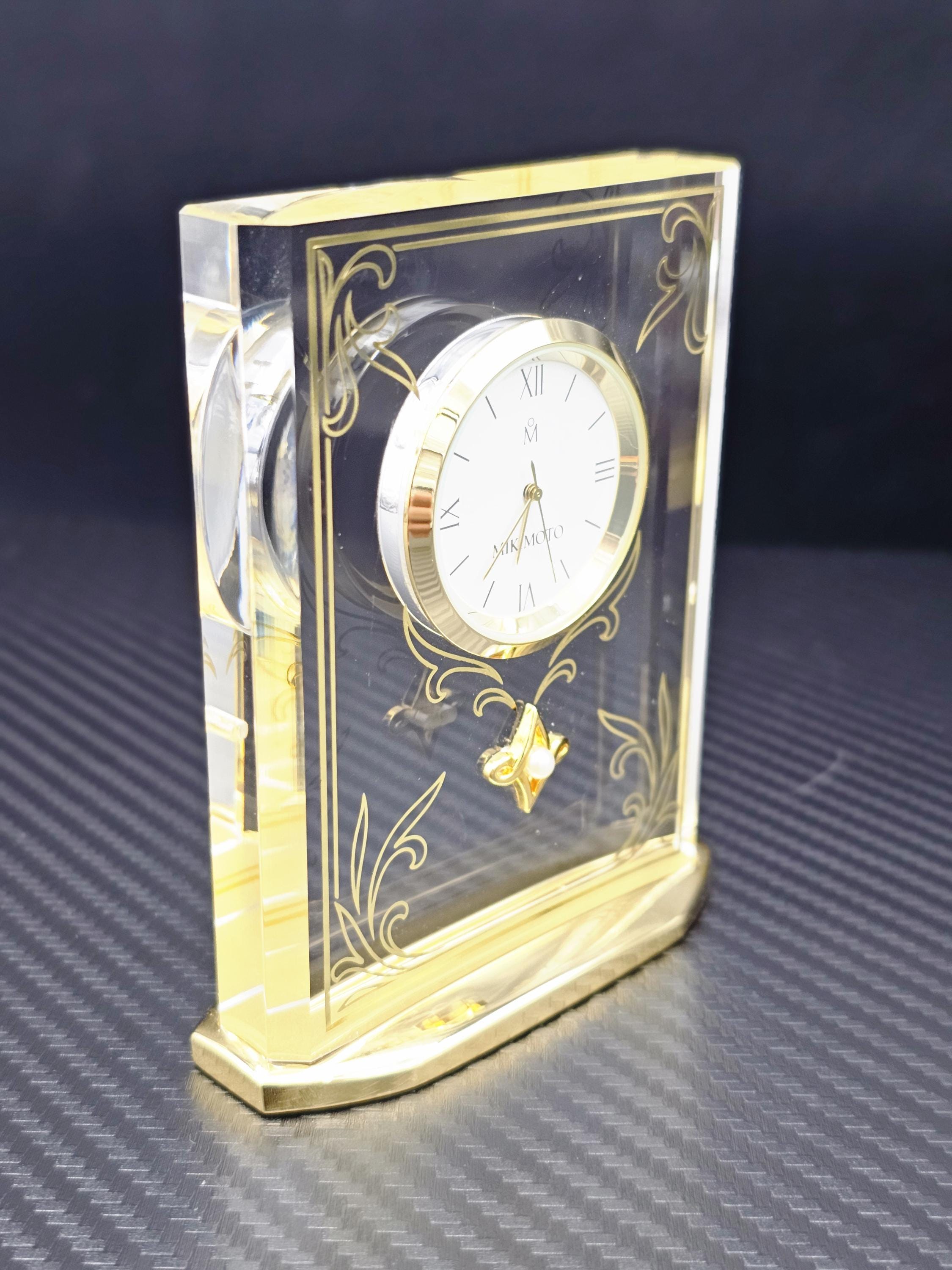 Vintage Mikimoto International Desk Clock With Pearl Acrylic With