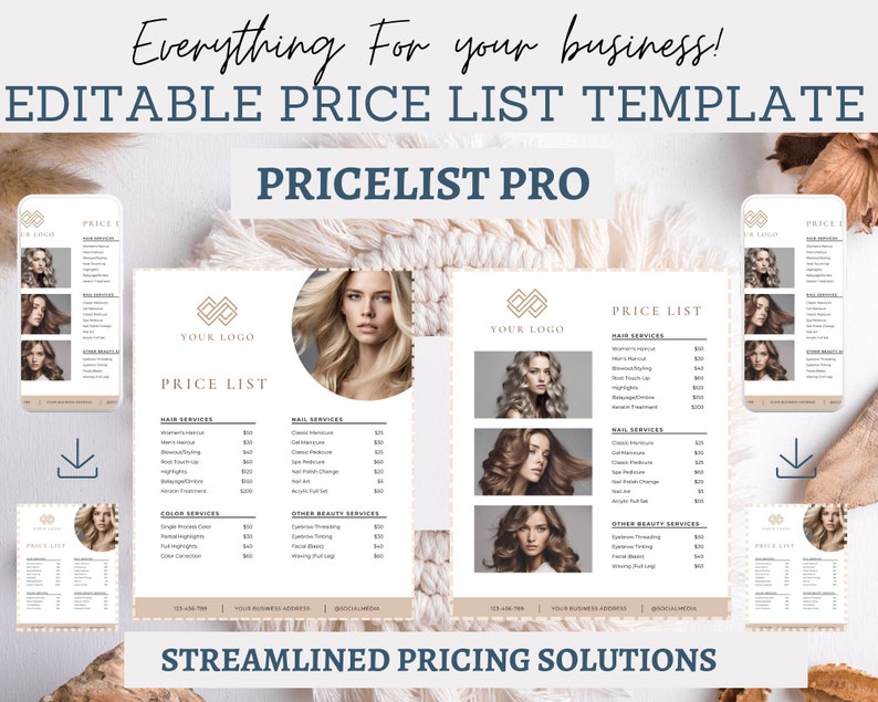 Price List Template, Editable Price List Template Canva, Beauty Salon
