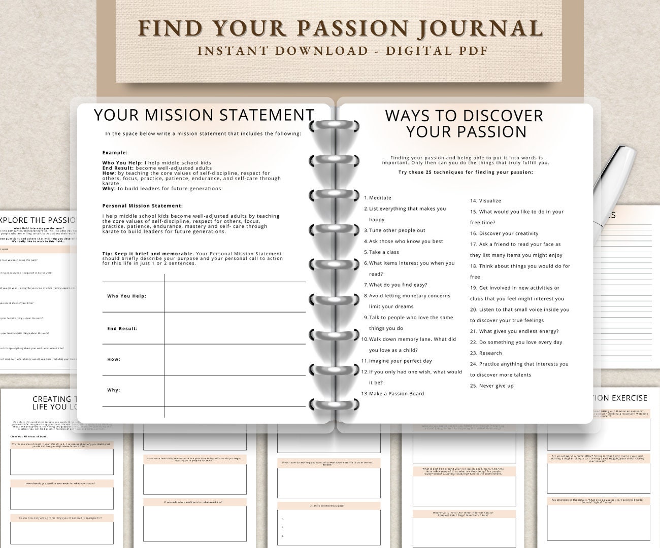 Find Your Passion Planner Printable Life Coaching Pages Digital Self ...