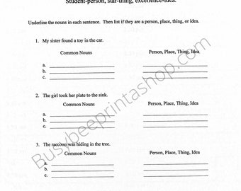 2 hojas. Hojas de trabajo de sustantivos comunes.