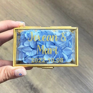 Crystal box for wedding rings with names and date