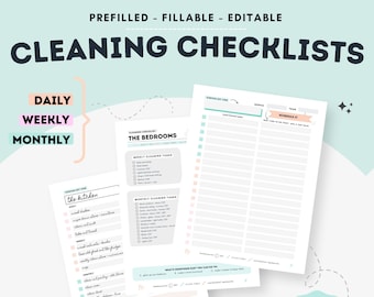 Fillable Cleaning Checklists, Editable Cleaning Planners, Monthly Cleaning Checklist, Household Chore List, Printable Cleaning Planner