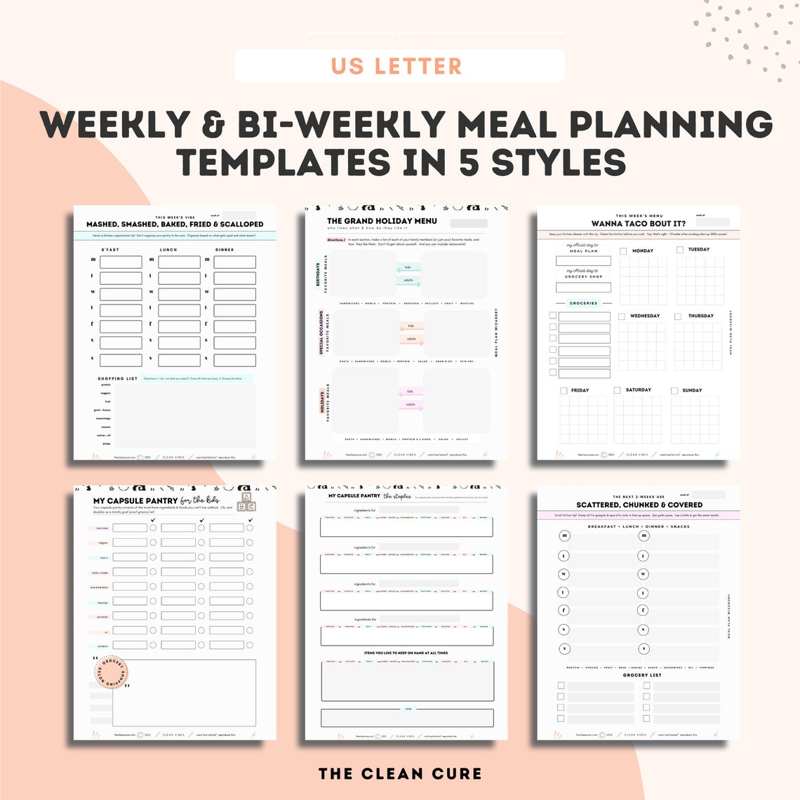 Meal Planner Printable Digital Meal Planning Weekly Meal - Etsy