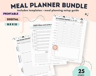 Meal Planner Printable, Digital Meal Planning, Weekly Meal Planner, Daily Meal Planner, Grocery List Planner, Minimal, Instant Download