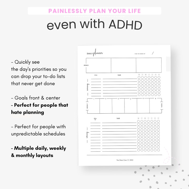 Printable ADHD Cleaning Planner Digital Cleaning Planner Daily Cleaning Routine Weekly Life Planner Minimal Planner Goodnotes image 3