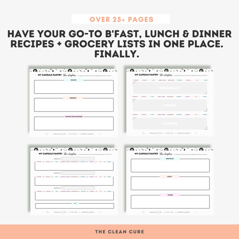 Meal Planner Printable, Digital Meal Planning, Weekly Meal Planner, Daily Meal Planner, Grocery List Planner, Minimal, Instant Download image 4