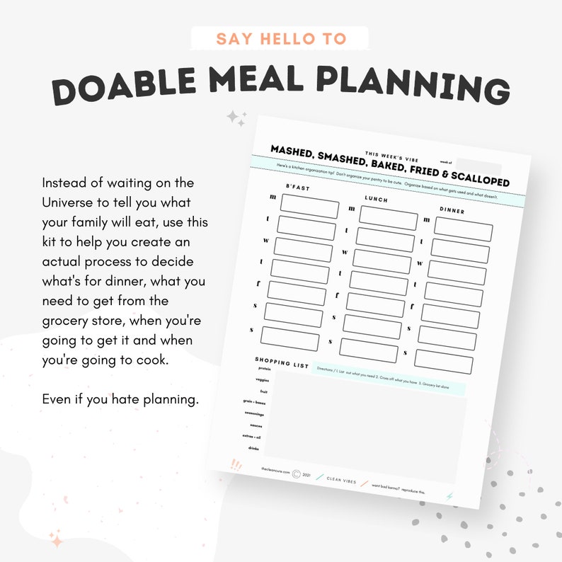 Meal Planner Printable, Digital Meal Planning, Weekly Meal Planner, Daily Meal Planner, Grocery List Planner, Minimal, Instant Download image 2