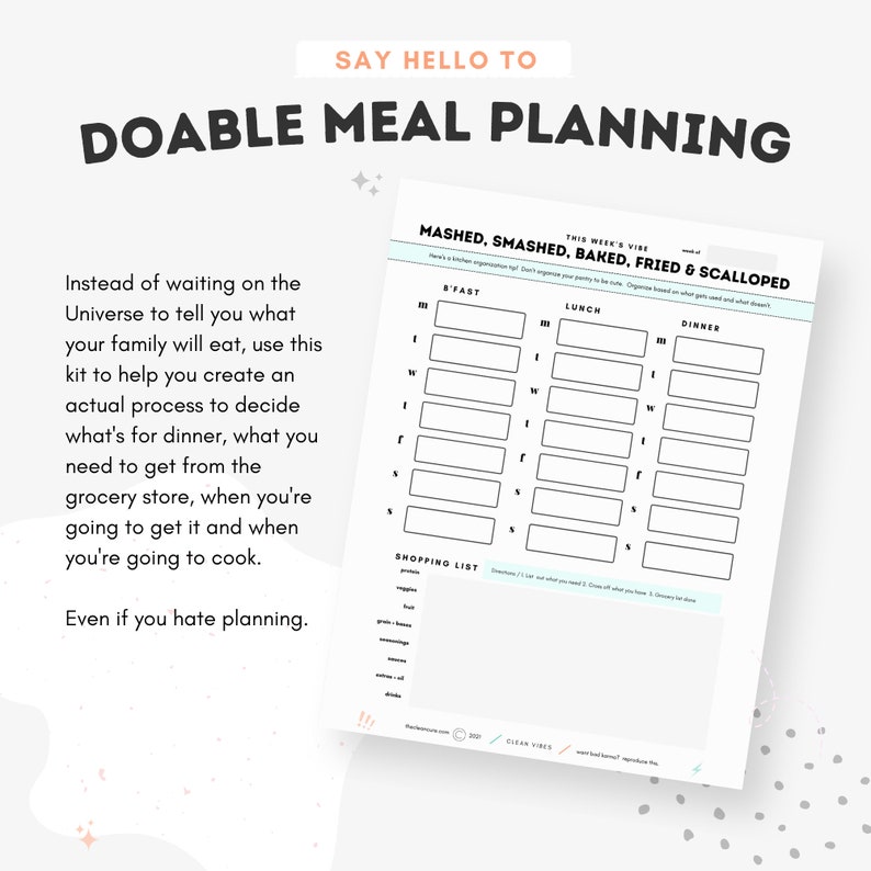 Meal Planner Printable, Digital Meal Planning, Weekly Meal Planner, Daily Meal Planner, Grocery List Planner, Minimal, Instant Download image 2