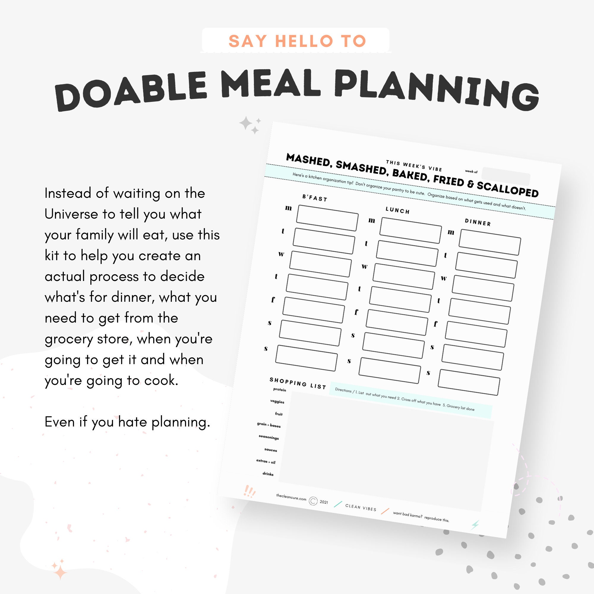 Meal Planner Printable Digital Meal Planning Weekly Meal - Etsy