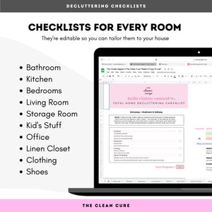 Pu&ograve; includere: Un elenco di controllo rosa e bianco per liberare la tua casa dal disordine. L'elenco di controllo &egrave; intitolato "The Clean Cure: Hello Clutter Control" e include una sezione per ogni stanza della casa, come l'ingresso, il ripostiglio e il corridoio.
